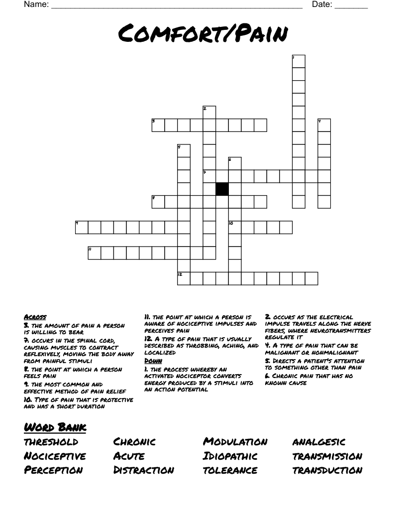 Comfort/Pain Crossword