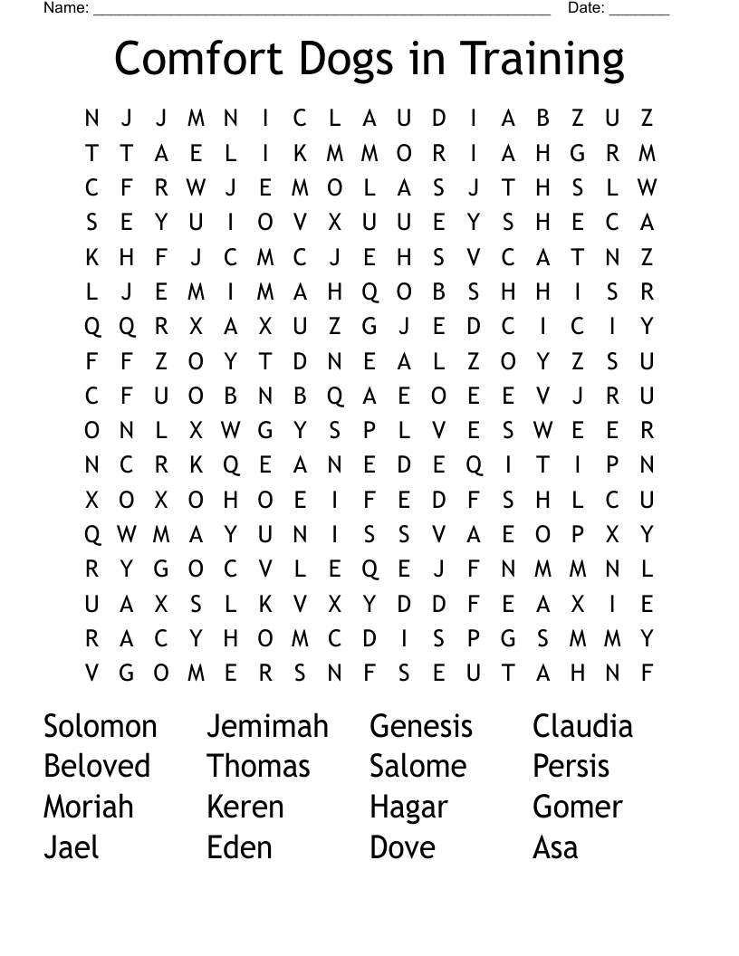 Comfort Dogs in Training Word Search