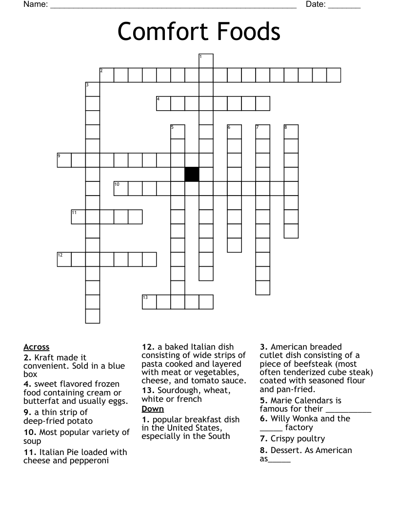 Comfort Foods Crossword