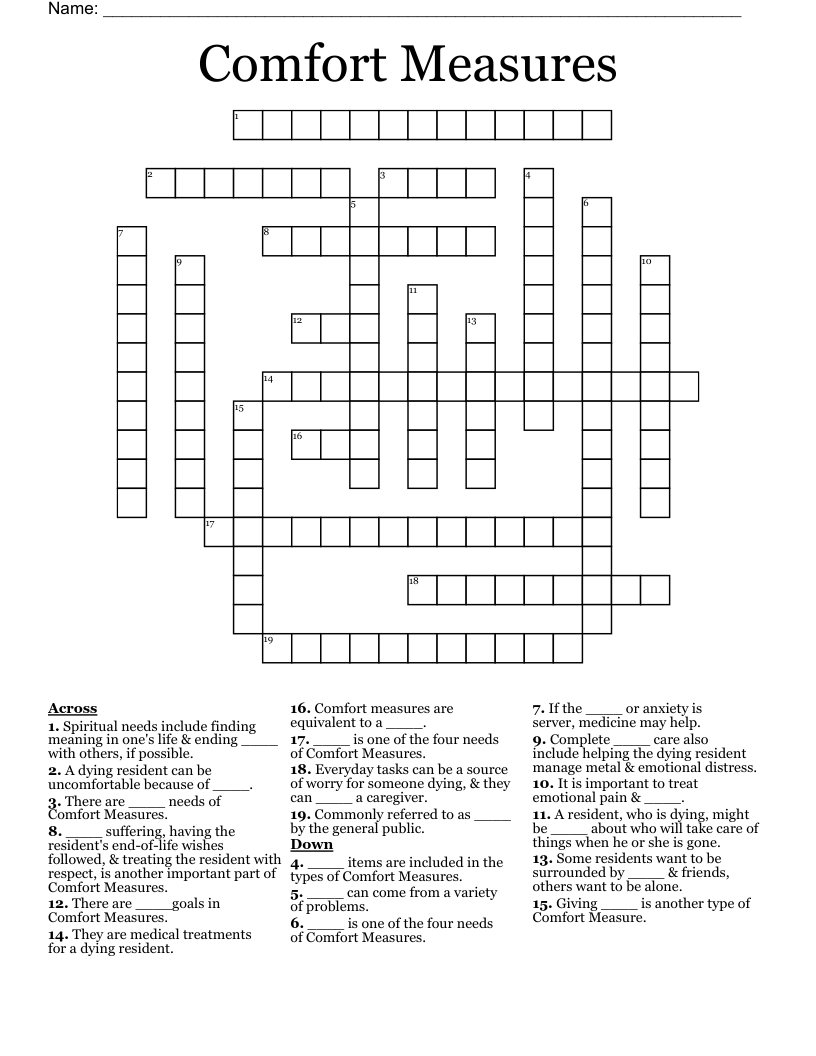 Comfort Measures Crossword