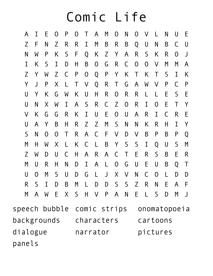 Comic Life Word Search