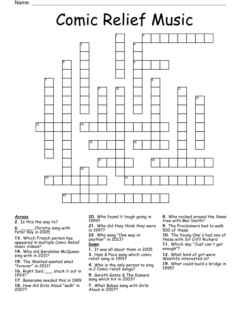 Comic Relief Music Crossword