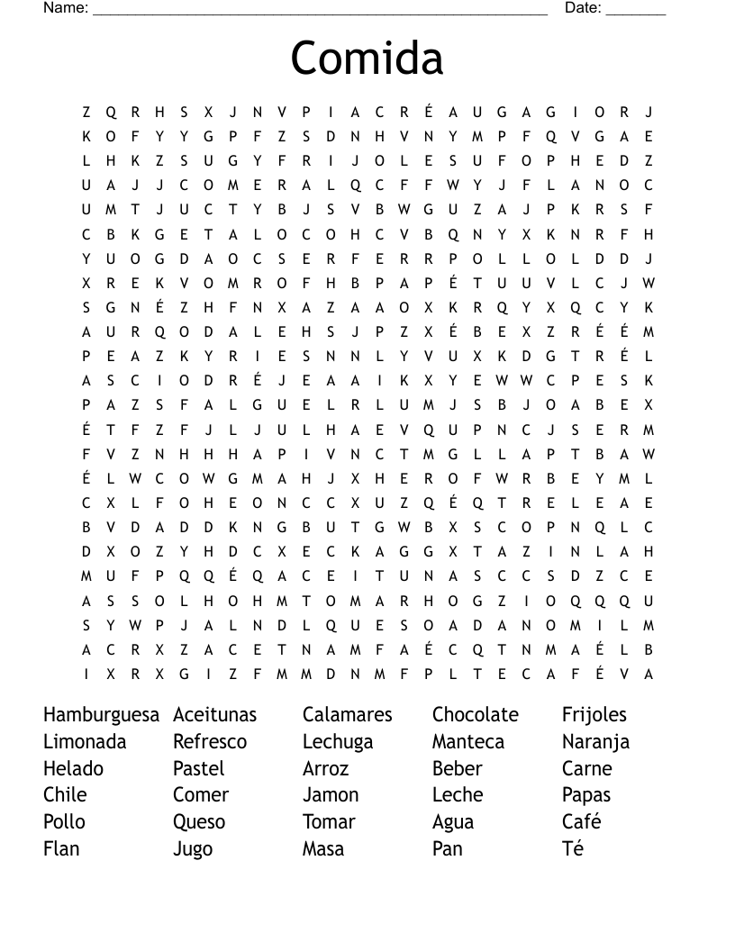 Comida Word Search