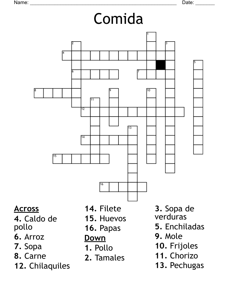 Comida Crossword