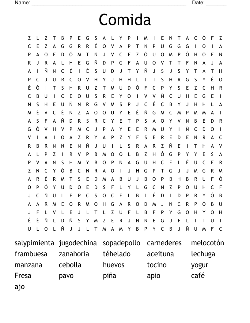Comida Word Search