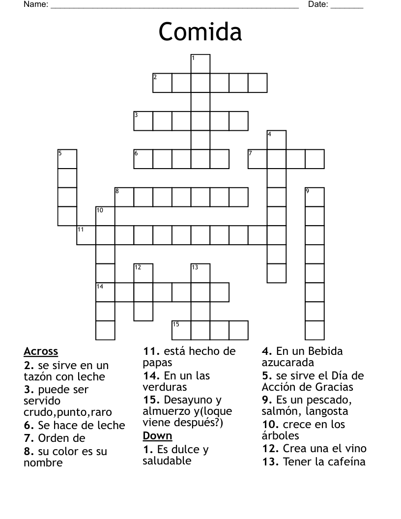 Comida Crossword