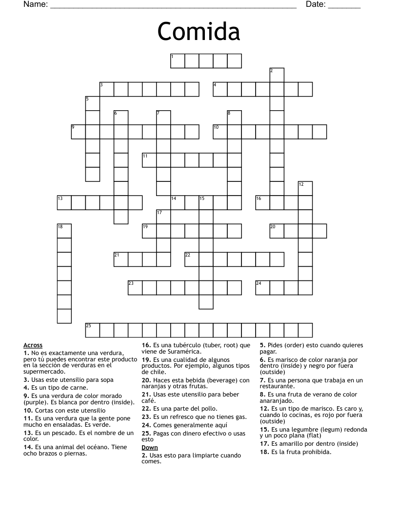 Comida Crossword