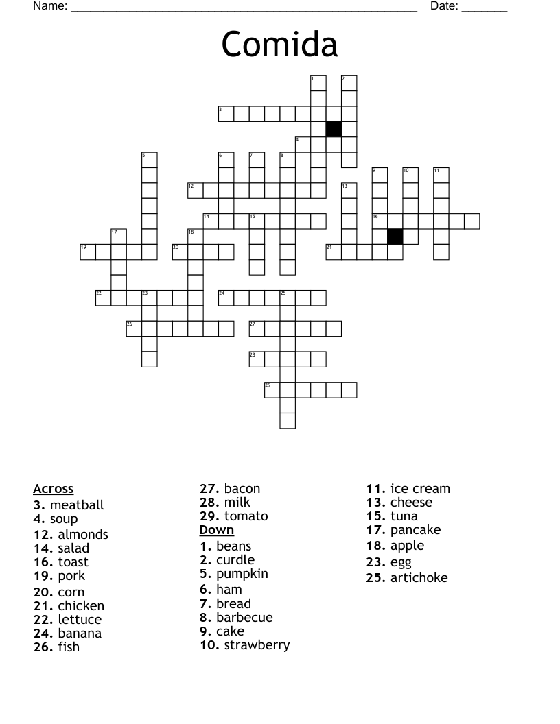 Comida Crossword