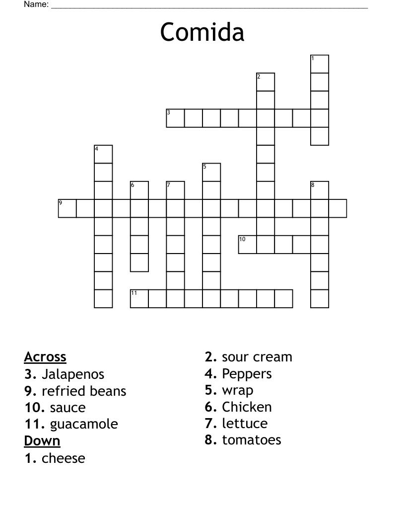 Comida Crossword