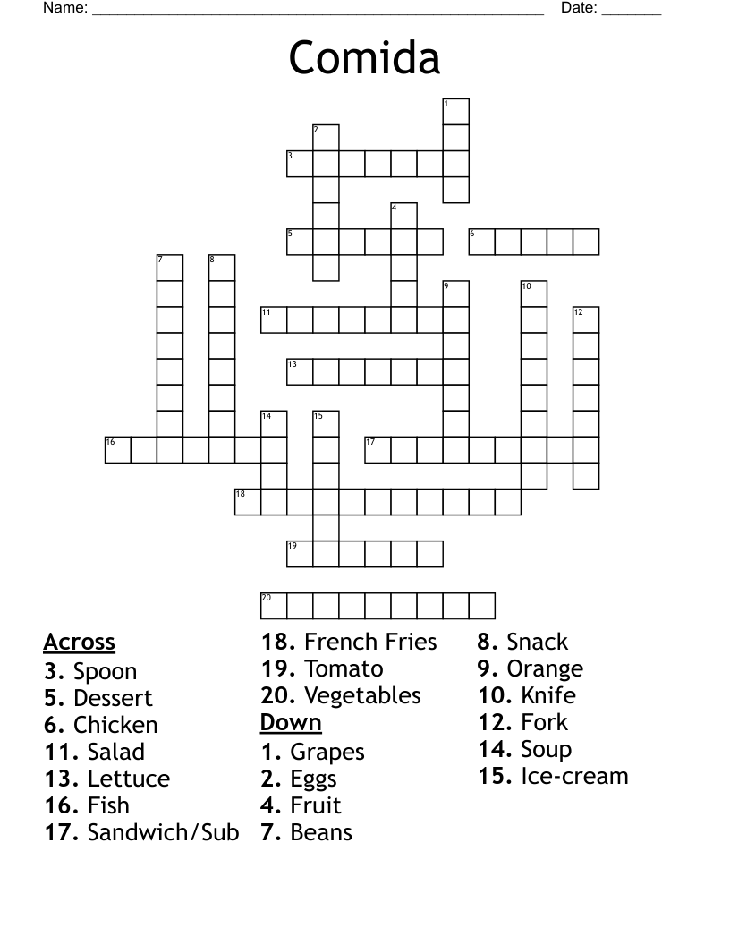 Comida Crossword