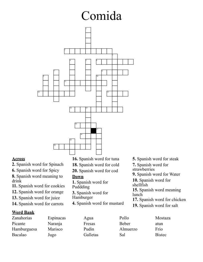 Comida Crossword