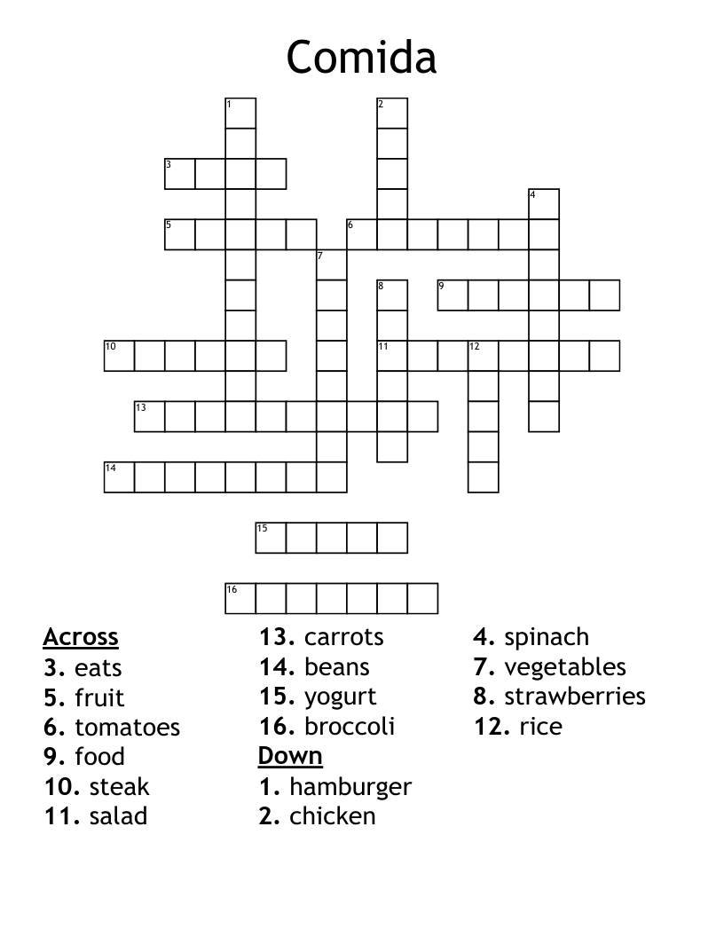Comida Crossword
