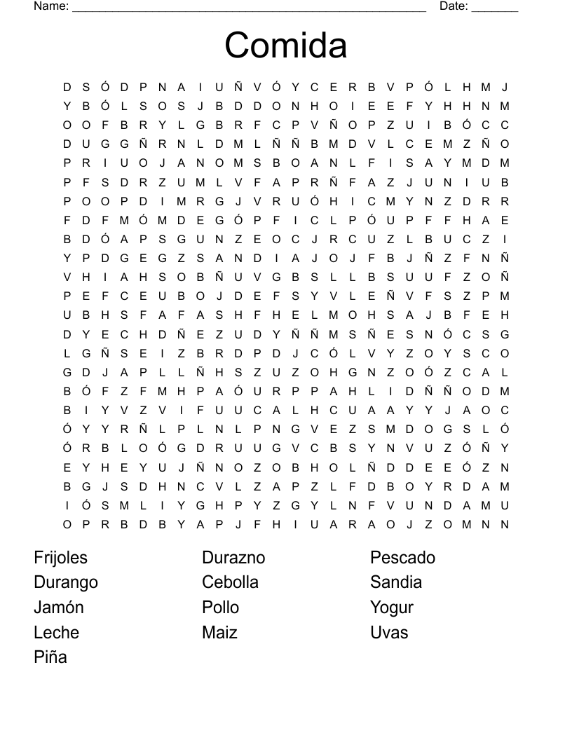 Comida Word Search