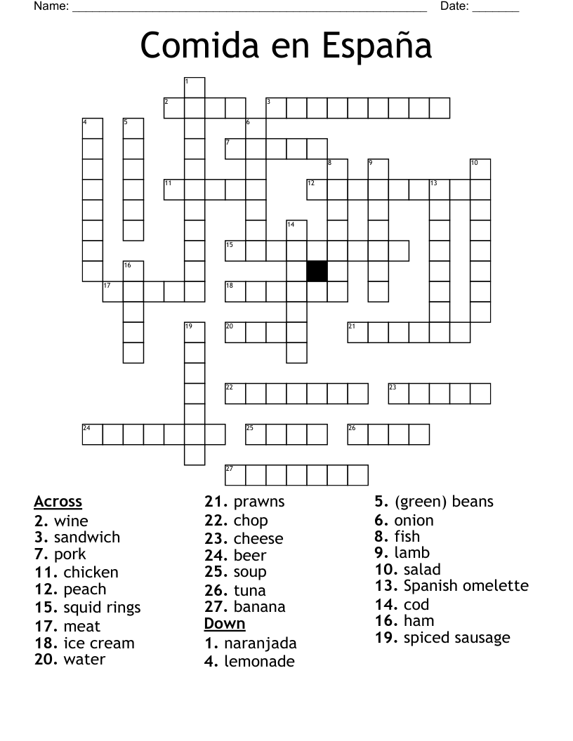 Comida en España Crossword