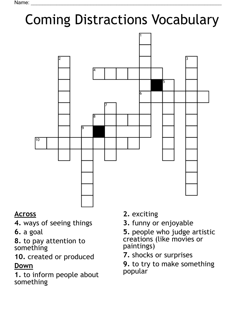 Coming Distractions Vocabulary Crossword