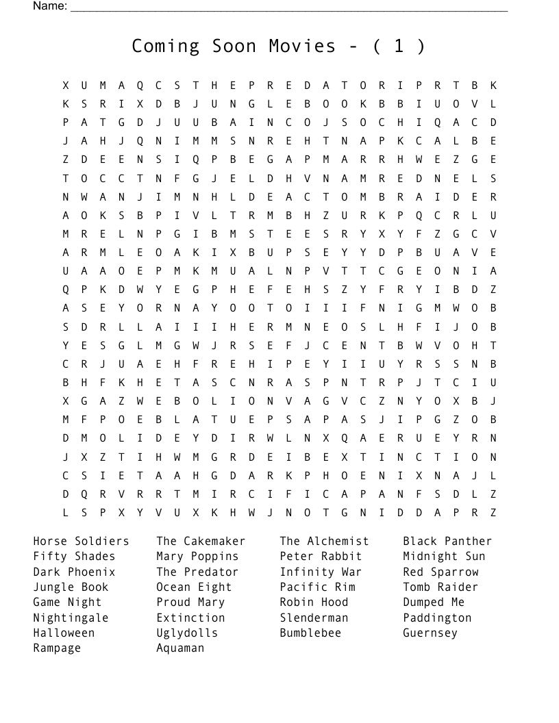 Coming   Soon    Movies    -    (  1  ) Word Search