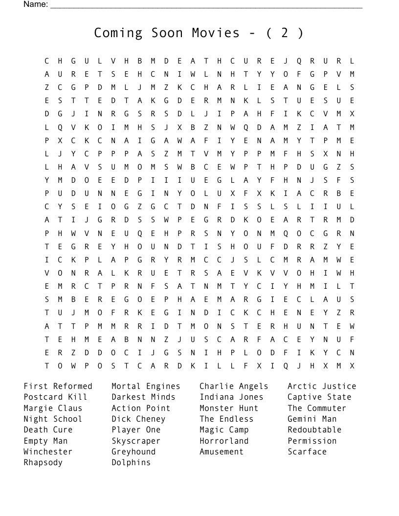 Coming   Soon    Movies    -    (  2  ) Word Search