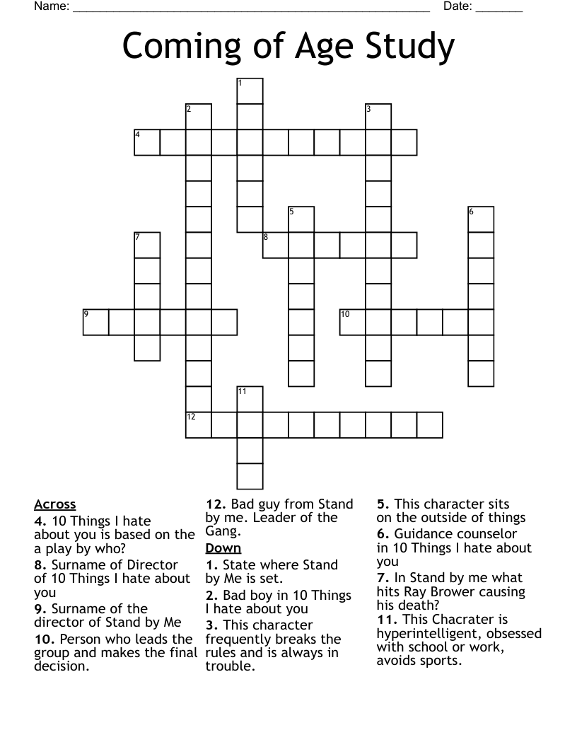 Coming of Age Study Crossword