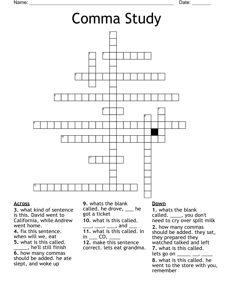 Comma Study Crossword