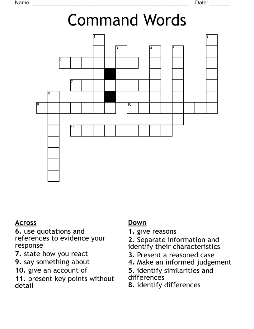 Command Words Crossword