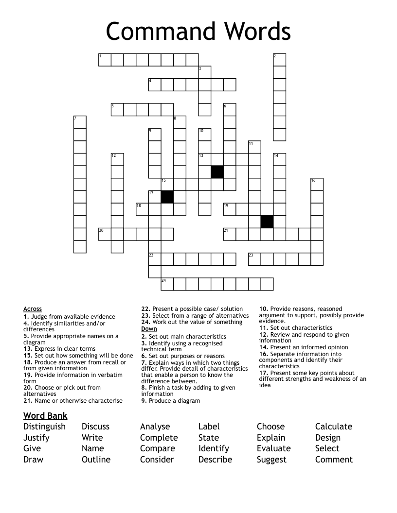 Command Words Crossword