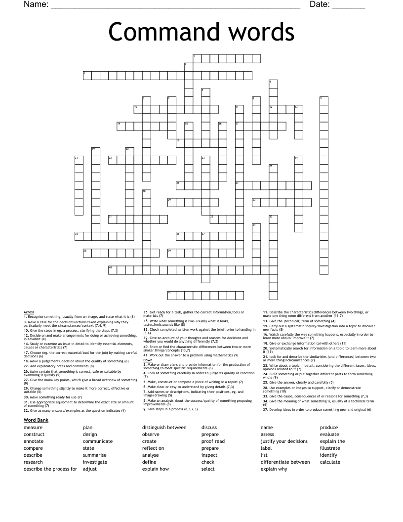 Command words Crossword
