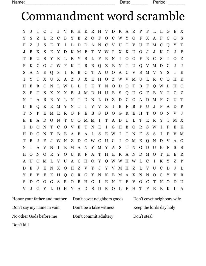 Commandment word scramble Word Search