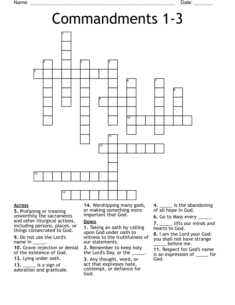 Commandments 1-3 Crossword