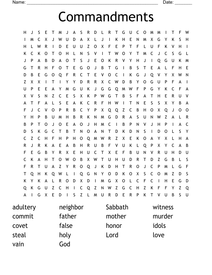 Commandments Word Search