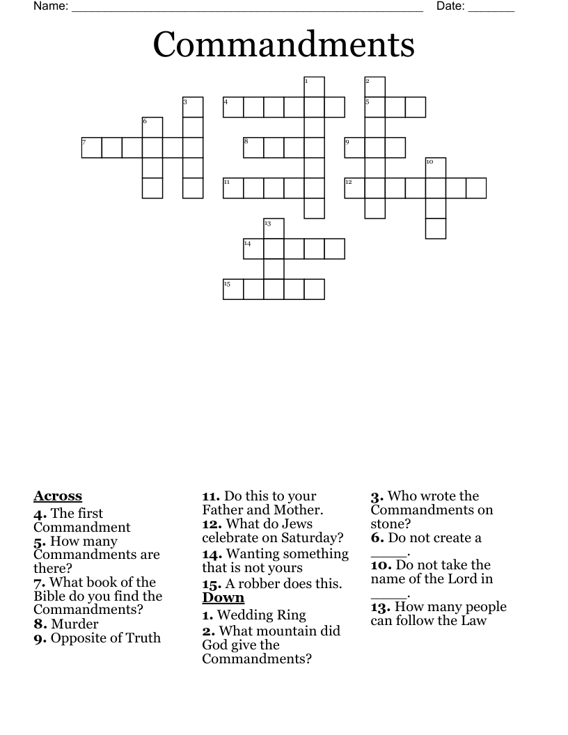 Commandments Crossword
