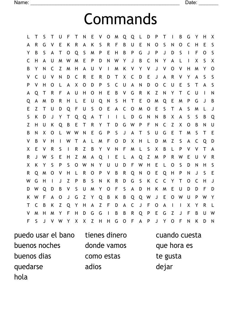 Commands Word Search