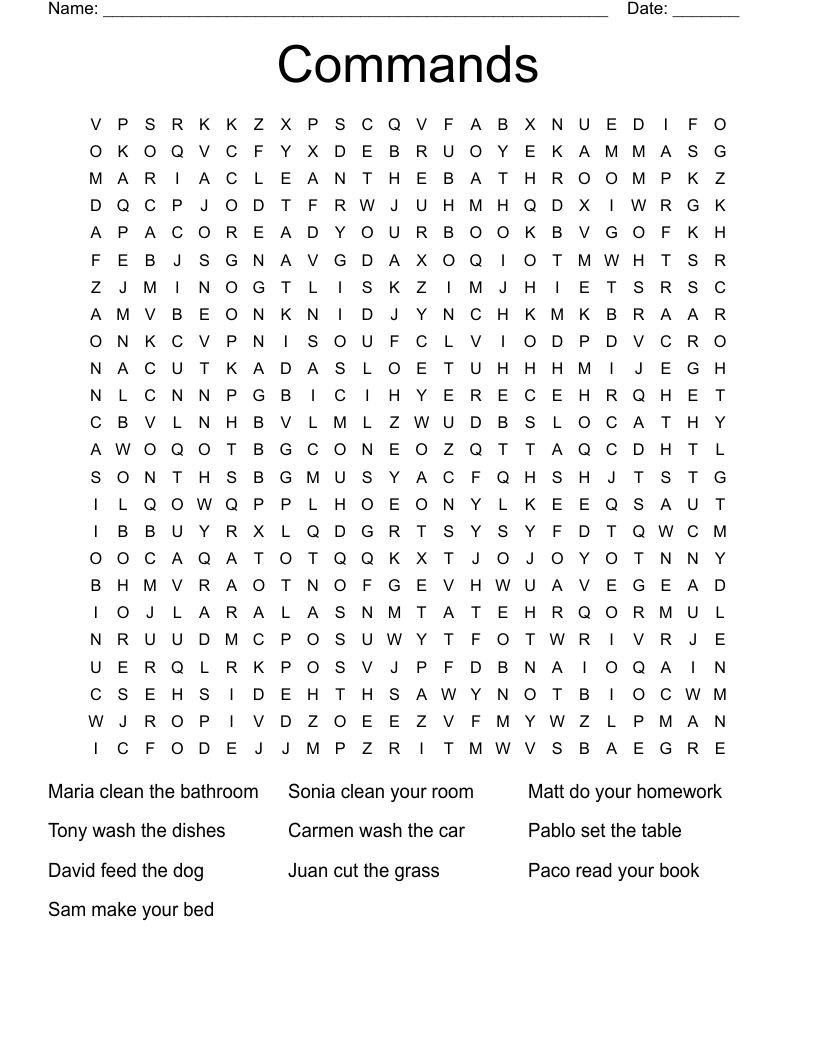 Commands Word Search