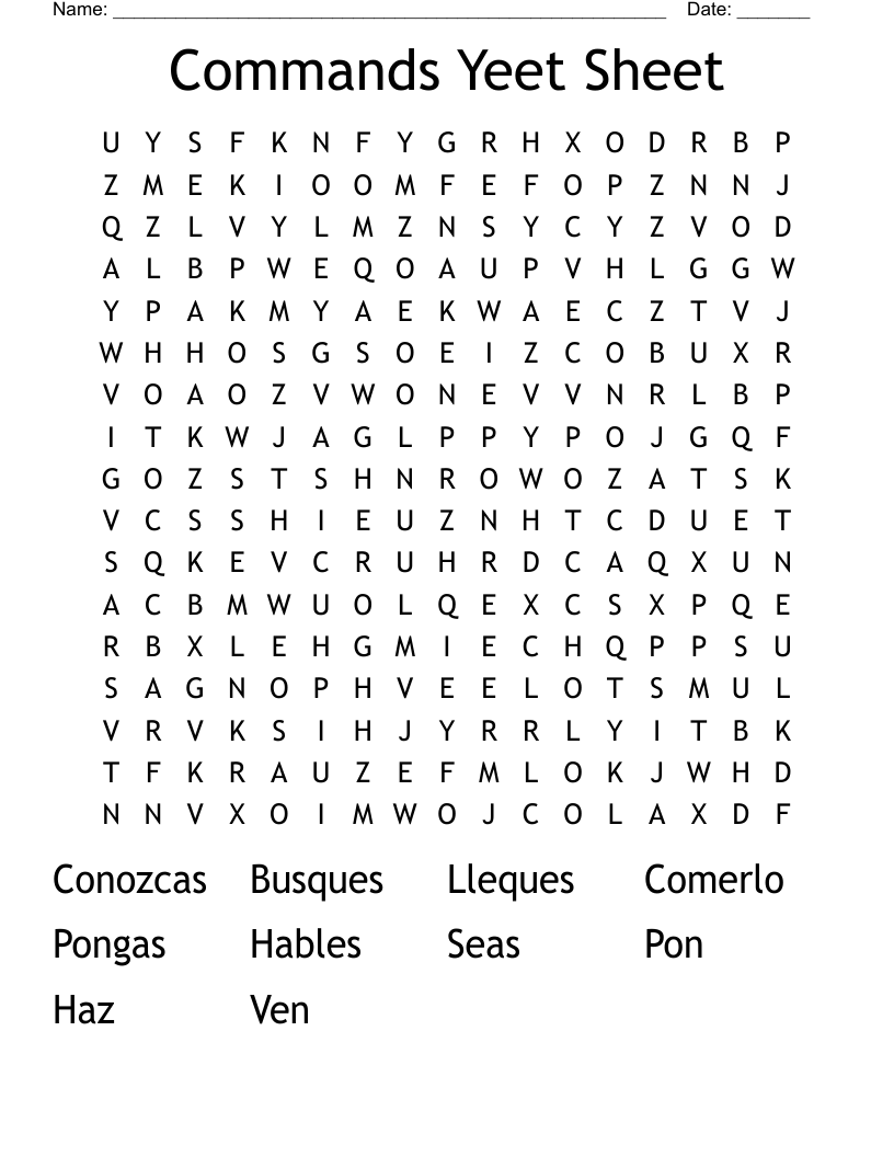 Commands Yeet Sheet Word Search