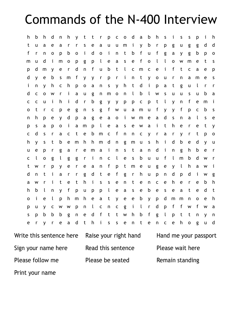 Commands of the N-400 Interview Word Search
