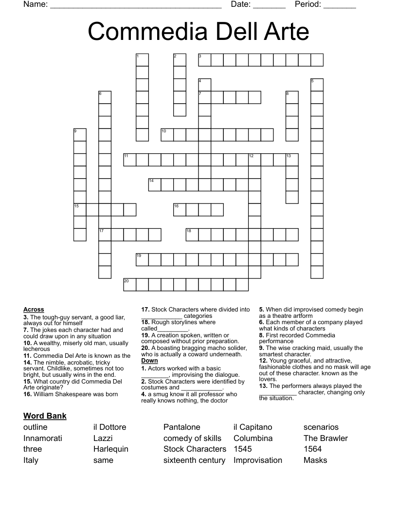 Commedia Dell Arte Crossword