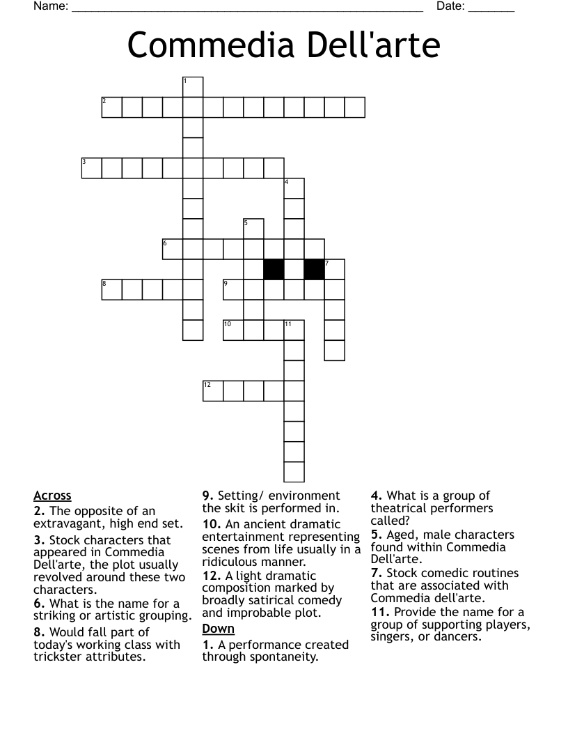 Commedia Dell'arte Crossword