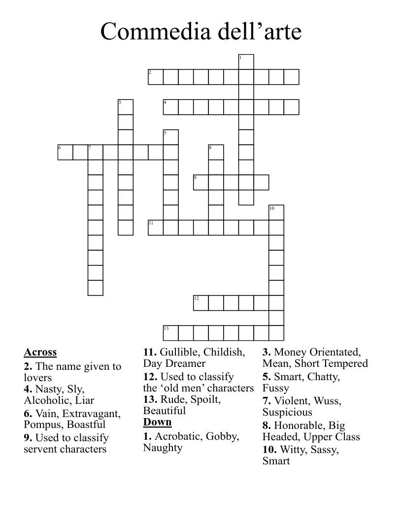 Commedia dell’arte  Crossword