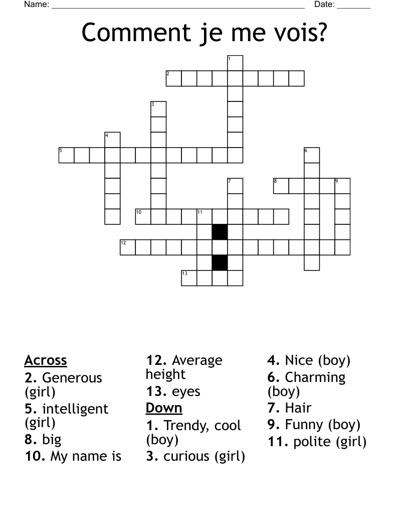 Comment je me vois? Crossword