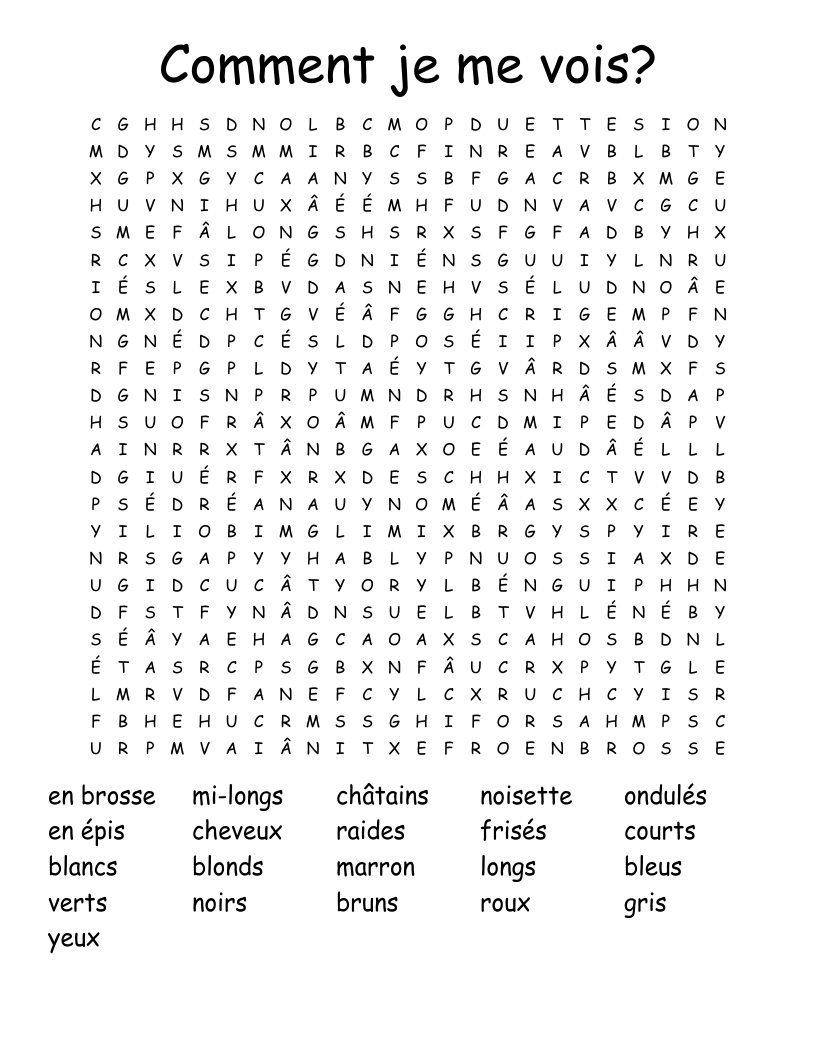 Comment je me vois? Word Search
