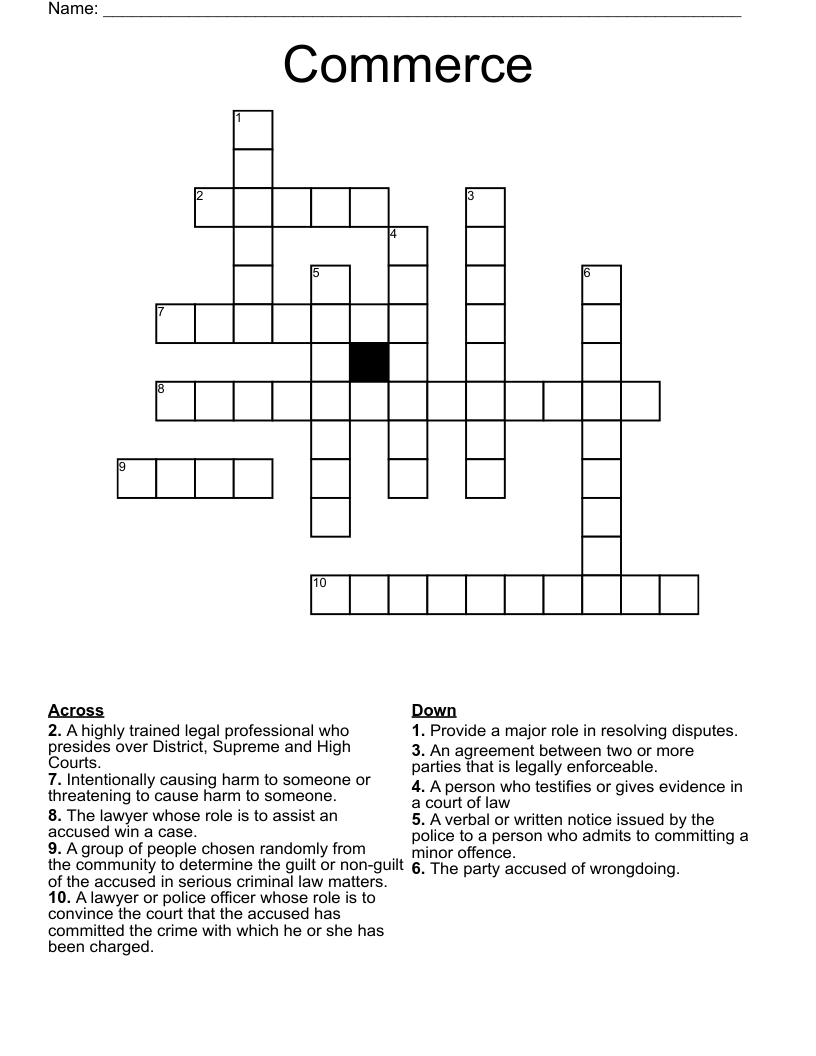 Commerce Crossword