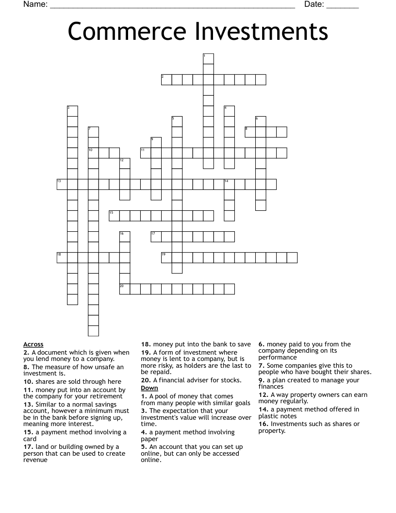 Commerce Investments Crossword