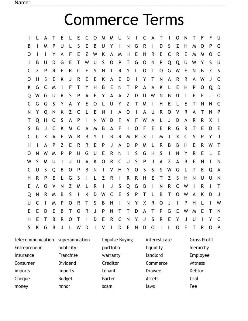 Commerce Terms  Word Search