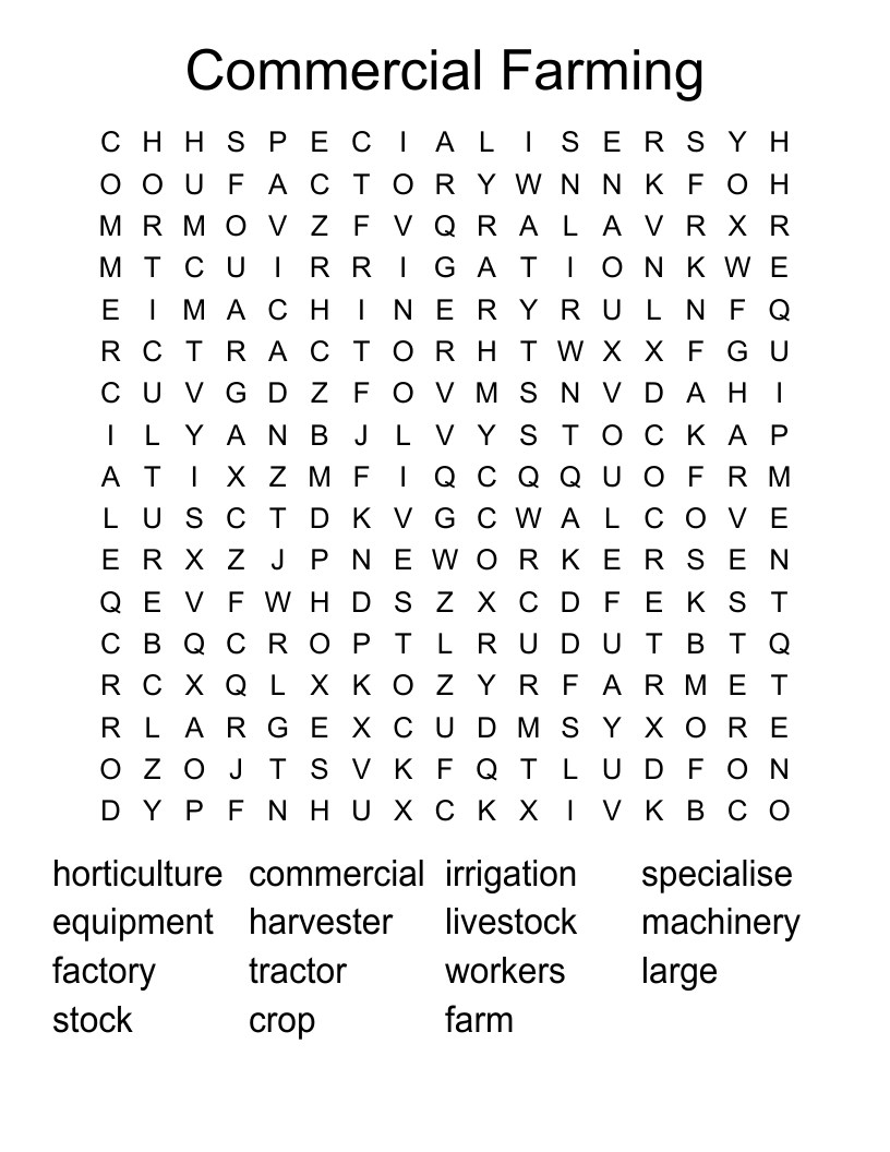 Commercial Farming Word Search