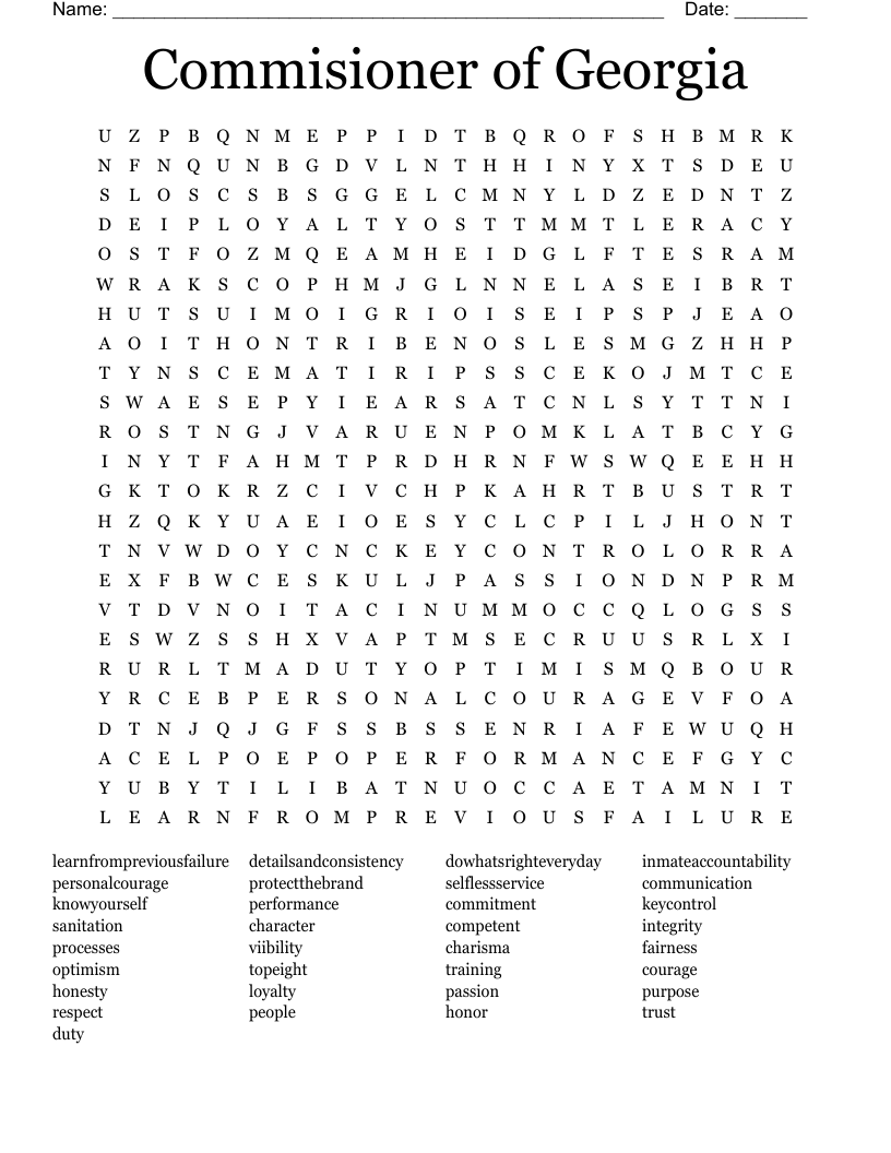 Commisioner of Georgia Word Search