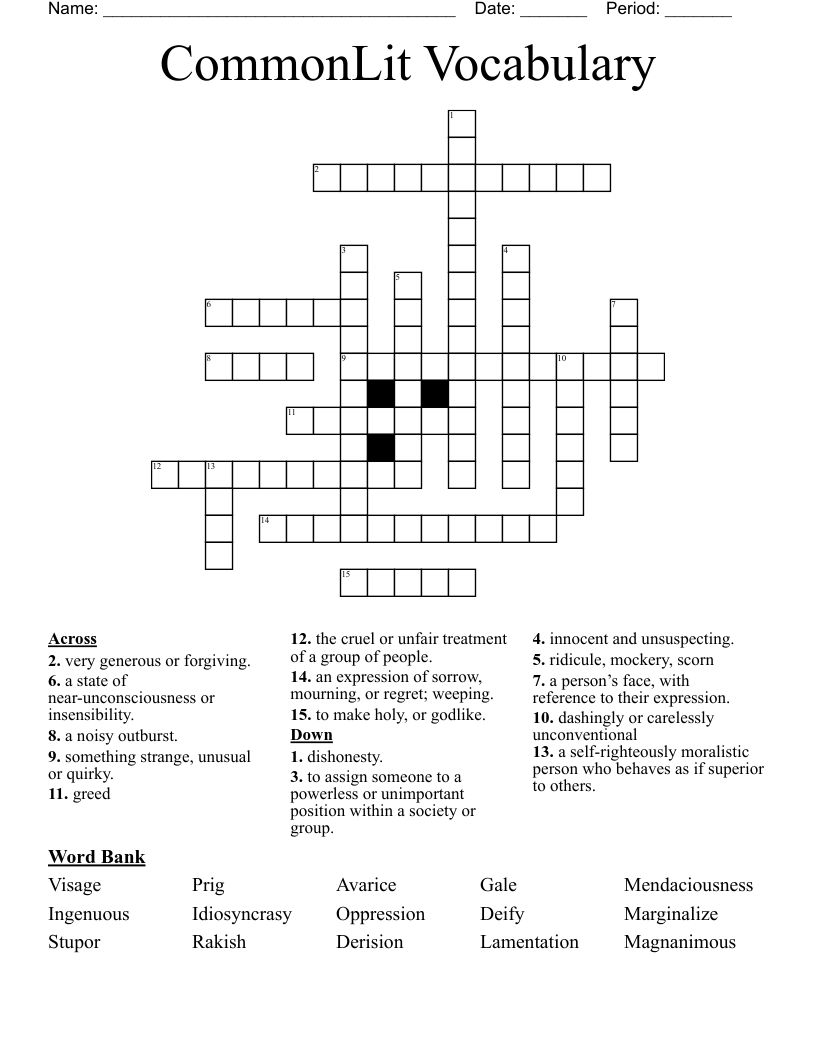 CommonLit Vocabulary  Crossword
