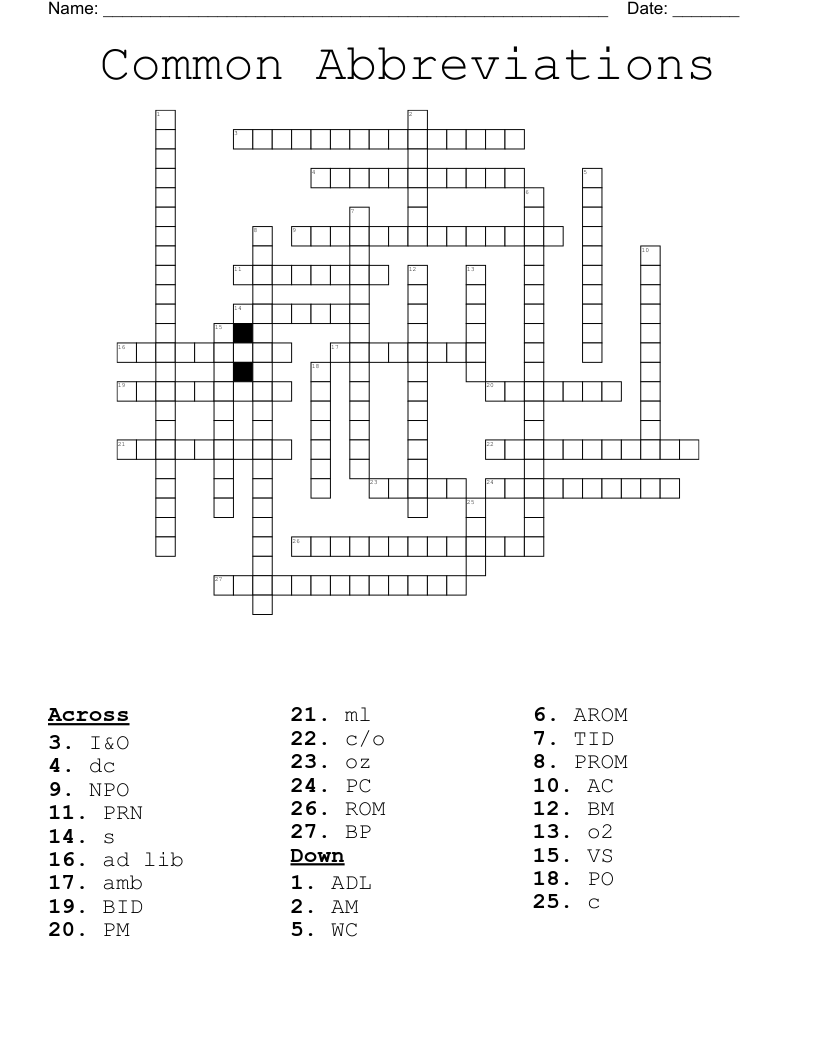 Common Abbreviations Crossword