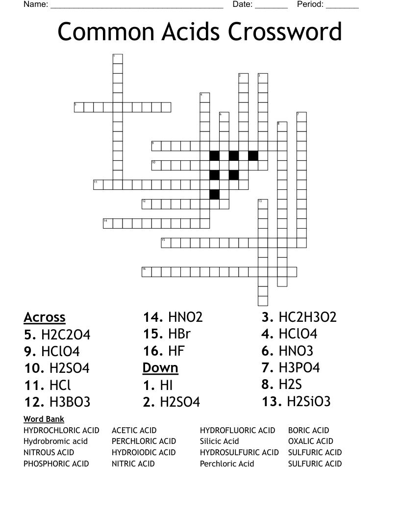 Common Acids Crossword