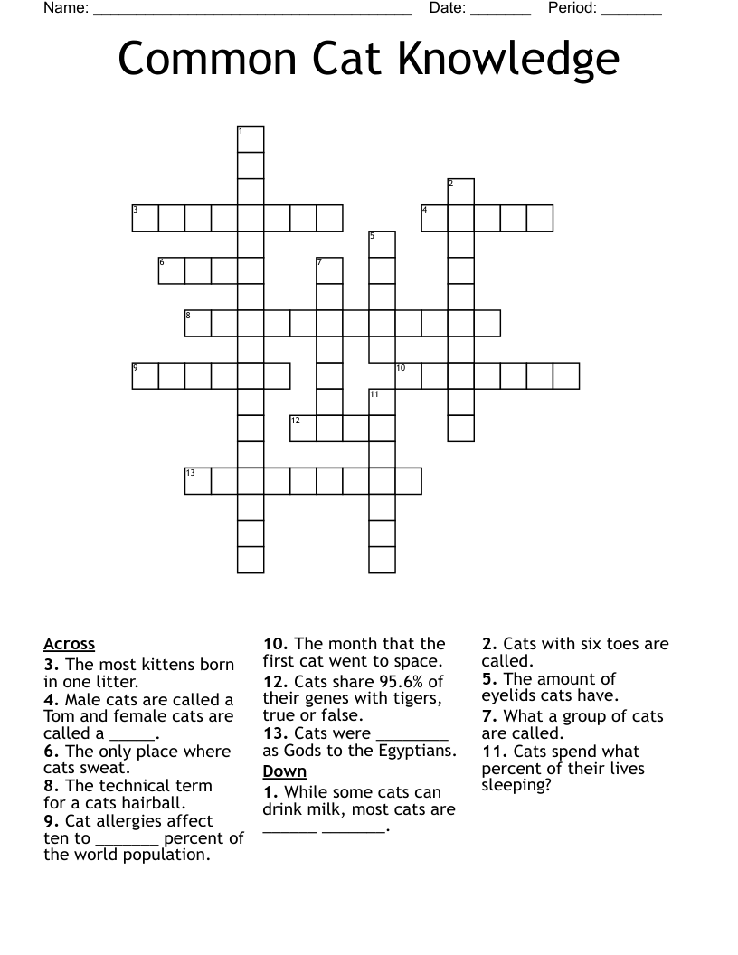 Common Cat Knowledge Crossword