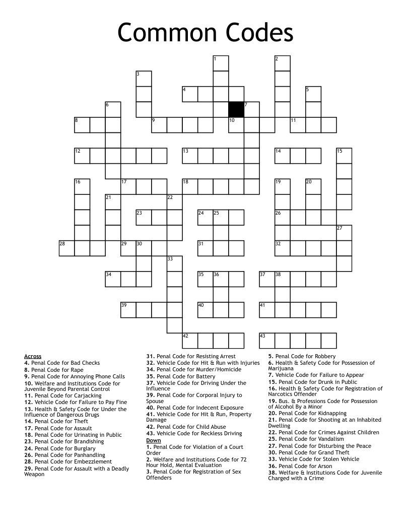 Common Codes Crossword