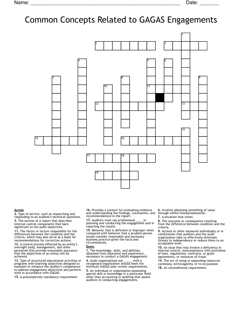 Common Concepts Related to GAGAS Engagements Crossword